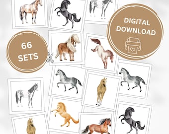 Juego de memoria Montessori de caballos: Tarjetas de emparejamiento imprimibles (PDF)