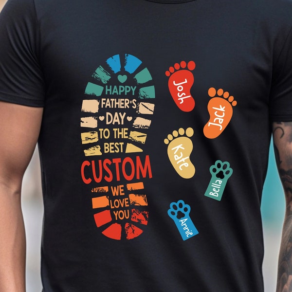 Personalized Dad And Kids Footprints Shirt Psd, Dog Shirts, Cat  Shirt, Custom Dad Shirt, Grandpa Tee, Men Clothing, Digital Download