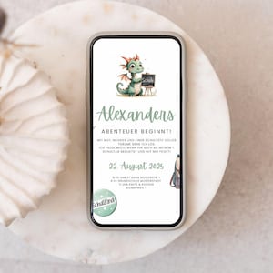 Convite WhatsApp para matrícula escolar dragão – convite digital para celular com Canva – convite para início das aulas para alunos