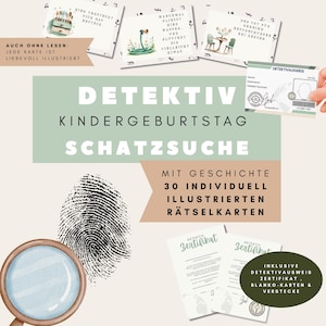 Detective Treasure Hunt Children&#39;s Birthday Party – Puzzle Game with Detective ID & Certificate – Indoor Outdoor – PDF to Print from 5