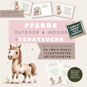 Horse Treasure Hunt for Children&#39;s Birthday Parties | Outdoor & Indoor Scavenger Hunt | 30 Puzzles with Story, Certificate | Horse Party Game PDF Download