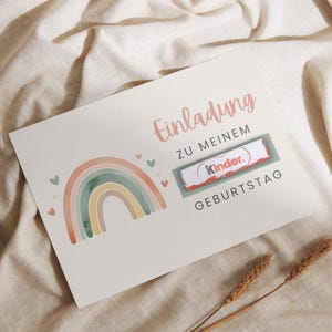 Invitation d'anniversaire pour enfants DIY – Carte arc-en-ciel avec tablette de chocolat – Modèle DIY pour garçons et filles – Invitation à une fête d'été
