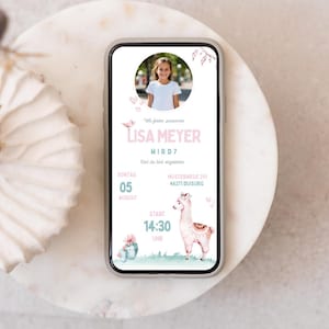 WhatsApp-sjabloon voor een uitnodiging voor een verjaardag met Boho Llama voor kinderen | Digitale verjaardagskaart voor meisjes | Persoonlijk aanpasbaar in Canva | Direct downloaden