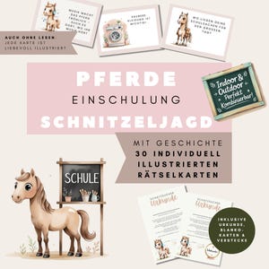 Búsqueda del tesoro de caballos para la escolarización | Búsqueda del tesoro para niños con tarjetas de rompecabezas y cuento | Combinable para interior y exterior | PDF