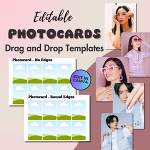 Fotokaartsjabloon Canva Digitaal product voor KPOP-fan Gepersonaliseerd aangepast frame voor Koreaanse liefhebbers Kpop-thema Afdrukbare download freebie