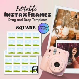 Anpassbare quadratische Fuji Instax Canva Rahmenvorlagen | Bearbeitbarer Instax-Rahmen Inspirierte Polaroid-Rahmenvorlagen Ziehen und ablegen 2,5 x 2,5