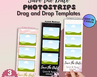 Save the Date Photo Booth Strip Template, Minimalist Wedding Photo Booth Overlay, Photo Booth Frame, 2.5x7 Editable Frame, Canva Template