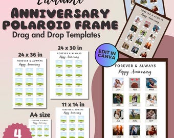Moldura para fotos estilo Polaroid, presente de aniversário de casamento, presente de 1 ano de casamento para ele, fotos de casal para aniversário de casamento, presente de Dia dos Namorados personalizado.