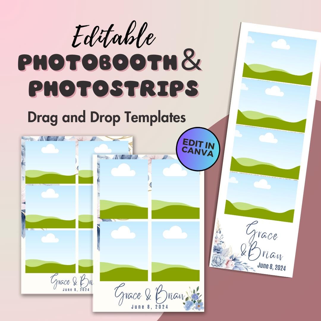 Wedding Photobooth Strip Templates, Polaroid Editable Wedding Photo Strip  Template, Editable 2x6, 4x6 Wedding Photo Strip Templates MRR PLR