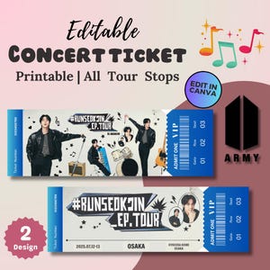 Jin Konzertticket bearbeitbare Vorlage - Run Seokjin EP Tour Canva Download, personalisiertes BTS Army Geschenk, druckbares K-Pop Souvenir