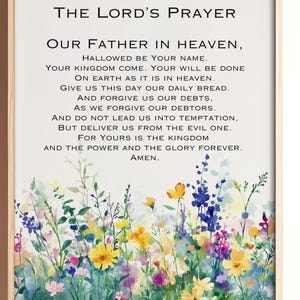 The Lord&#39;s Prayer Poster, The Lord&#39;s Prayer Printable, Prayer Printable, Bible Verse Flowers, Scripture Print, Our Father in Heaven Print