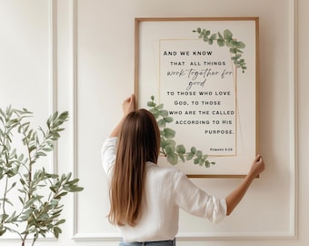 Romans 8:28 Printable, We Know that All Things Work Together for Good, Bible Verse Wall Art, Printable Scripture, Modern Christian Art