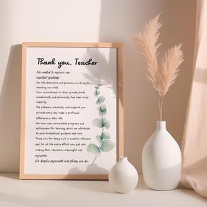 Presente para professora de creche, Arte de parede para o Dia do Professor, Presente para imprimir para professora, Carta de agradecimento, Presente de fim de ano, Carta para professora
