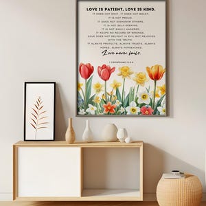 1 Corinthians 13:4-8, Love is Patient Print, Love is Kind Printable, Bible Verse Wall Art, Wedding Gift, Wedding Scripture, Church Poster