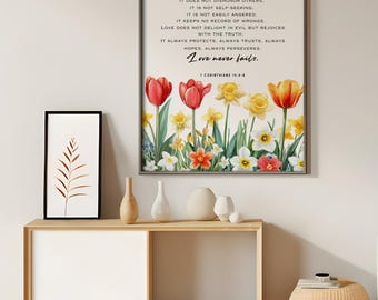 1 Corinthians 13:4-8, Love is Patient Print, Love is Kind Printable, Bible Verse Wall Art, Wedding Gift, Wedding Scripture, Church Poster