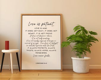 Love is Patient Love is Kind Printable, 1 Corinthians 13:4-8 Print, Bible Verse Wall Art, Love Print, Wedding Prints, Minimalist Verse  Art