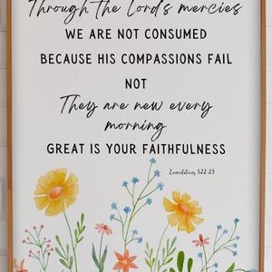 Lamentations 3:22-23 Print, His Mercies are New Every Morning Wall Printable, Great is Thy Faithfulness, Bible Verse Wall Art, Christian Art