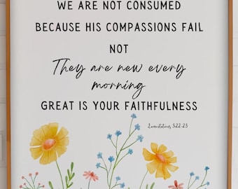 Klaagliederen 3:22-23 Print, His Mercies Are New Every Morning Muur afdrukbaar, Great is Thy Faithfulness, Bijbelvers kunst aan de muur, christelijke kunst