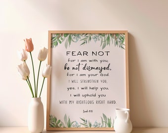 Fear not  for I am with you, Isaiah 41 10, Bible Verse wall art,  scripture above couch wall decor, Farmhouse style, large wall art