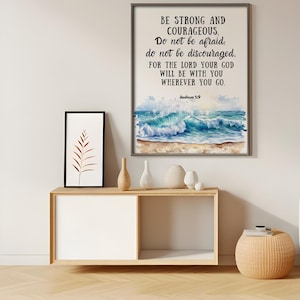 Joshua 1:9 Art Print, Be Strong and Courageous, Printable Bible Verse Art, Bible Verse for Boys, Boys Room Wall Verse, Scripture Wall Art