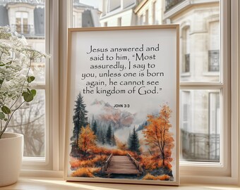 John 3:3 Print, Unless One is Born Again, Bible Verse Wall Art, Christian Printable, Scripture Print, Modern Christian Art, Church Poster