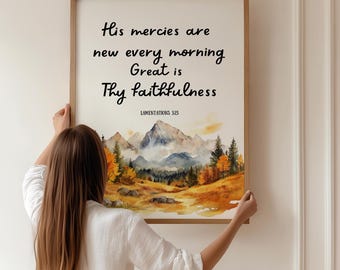 PHAMTE Wandbild „His Mercies Are New Every Morning“ – Bibelvers Lamentations 3:23, Gerahmt, 27,9x35,6 Cm