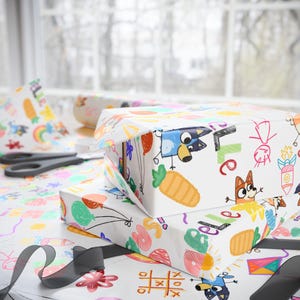 Papel de regalo personalizado de Bluey Papel de regalo para niños de Bluey Rollo de papel personalizado de Bluey y Bingo Regalos de fiesta de cumpleaños con temática de Bluey para niños