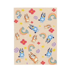 Custom Bluey Blanket Kids Personalized Throw Bluey Blanket Blue Dog Minky Blanket The Heelers Bedding Blue Dog Cartoon Fleece Blanket
