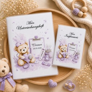 U-Heft Hülle personalisiert Teddy Arzt, Untersuchungsheft & Impfpass Hülle mit Krankenkassenkarte, Geschenk Geburt Baby, Geschenkset Taufe