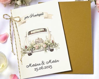 Karte zur Hochzeit personalisiert, Glückwunschkarte zur Hochzeit personalisiert, Geld verpacken Hochzeit, Klappkarte zur Hochzeit, Hochzeit