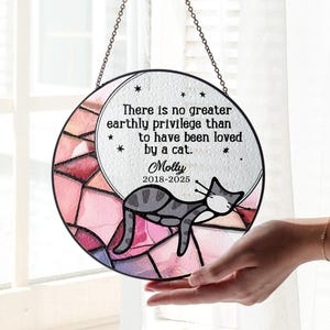 Custom Sleeping Cat on Moon Window Glass Suncatcher, Loss of Pet Sympathy Gift, Gift for Cat Lovers, Cat Memorial Gift, Cat Remembrance