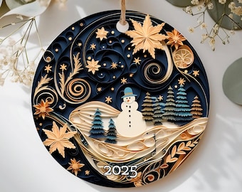 Snowman 3D Effect Christmas Ornament, 2025 Ornament, Holiday Gift Idea, Heirloom Keepsake, Bauble Present, Christmas Night Ornament
