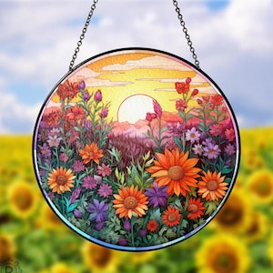 Wildflowers Suncatcher, Nature Sun Catcher For Window Hanging, Stained Glass Window Decor, Gift For Mom, Grandma