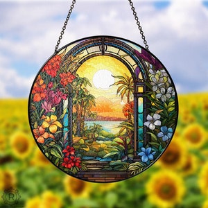 Tropical View Suncatcher For Window Hangings, Light Catcher, Home Decor for Windows, Window Hangings, Home Decor, Gift for Her