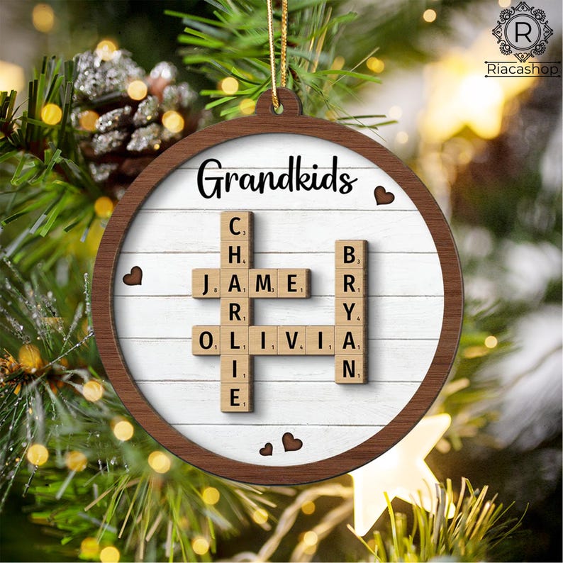Our Grandkids 2024 Crossword Puzzle Art Ornament, Personalized Wooden