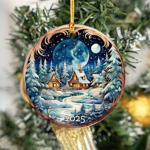 Stained Glass Ornament, 2025 Christmas Ornament, Holiday Gift Idea, Heirloom Keepsake, Round Ceramic, Bauble Present, Unique Ornament
