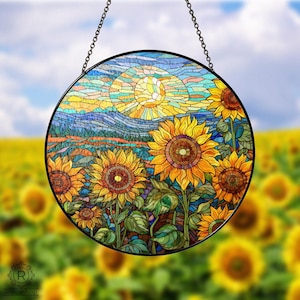 Acchiappasole in vetro a forma di girasole, vetrate colorate per finestre, ciondolo floreale per finestre e pareti, amante dei progetti, acchiappasole a forma di girasole, regalo per mamma/nonna