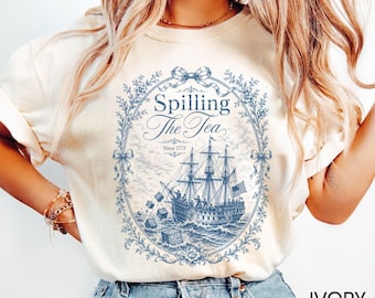 ヴィンテージブルートワル「Spilling The Tea Since 1773」シャツ、7月4日パーティーTシャツ、アメリカ建国250周年記念愛国シャツ、独立記念日Tシャツ