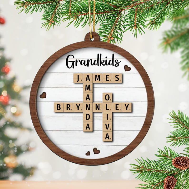 Our Grandkids 2024 Crossword Puzzle Art Ornament, Personalized Wooden