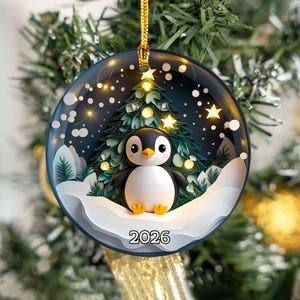かわいいペンギンのクリスマスオーナメント、3D効果のオーナメント、ホリデーギフトのアイデア、オーナメントのプレゼント、2026年のクリスマスツリーオーナメント、子供向けオーナメント