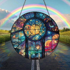Magic Moon Star Suncatcher For Window, Celestial Night Sky, Stained Glass Style, Window Hanger, Home Decor, Gift For Housewarming