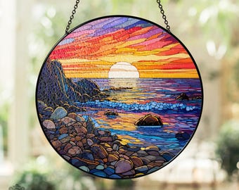 Waves on The Beach Suncatcher, Stained Glass Window Hanging, Boho Beach Gift, New Home Decor, Beach House Wall Hanger, Nature Lover