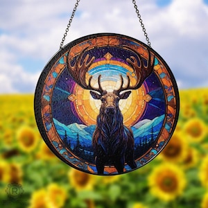 Deer Hunting Window Stained Glass Suncatcher, Gift For Camping/Hunting, Window Hangings, Window Suncatcher, Wild Gift, Window Decor