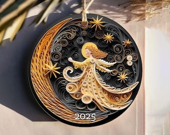 Angel With The Moon 3D Effect Christmas Ornament, 2025 Baubles, Holiday Gift Idea, Heirloom Keepsake, Bauble Present, Christmas Ornament
