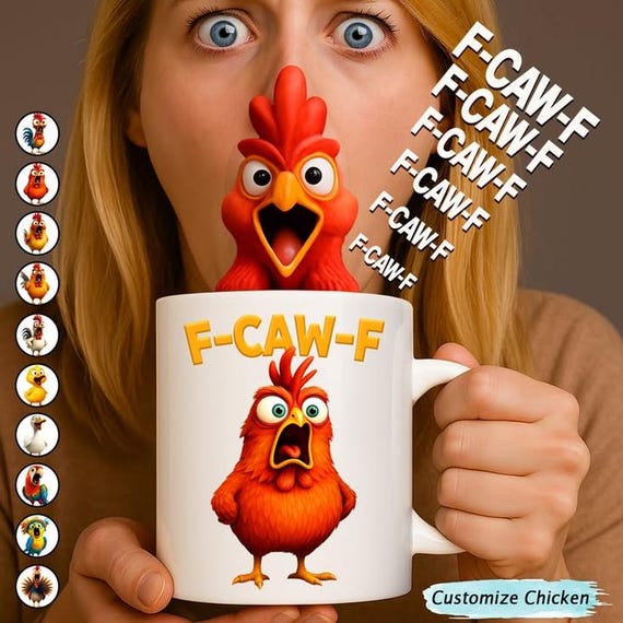 Funny Chicken F-Caw-F Personalized Mug, F-Caw-F Chicken Humor Mug, Funny Rooster Meme Coffee Mug, Funny Chicken Mug,Quirky Chicken Lover Mug