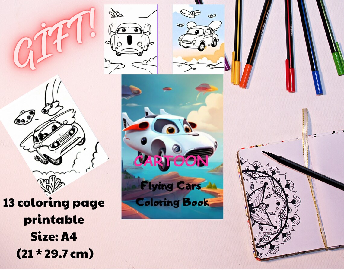 Mandala of Cars Coloring Book for Adults / Flying Car Themed Coloring