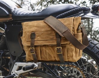 Larger Capacity Waxed Canvas Messenger bag, Waterproof shoulder bag, Leather Canvas Crossbody Bag, Casual travel Bag for motorcycle