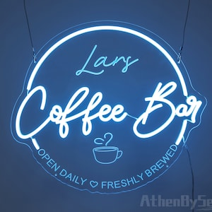 Personalisierte Kaffeebar Leuchtreklame, benutzerdefinierte Kaffee Namensschild, Geschenk für Kaffeeliebhaber, Kaffee Schild, Kaffeebar Dekor, Kaffeebar Schild, Kaffee Geschenke