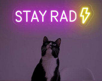 Stay Rad Neon Sign, Lightning Bolt Decor, Punk Rock, Stylish Home Decor, Gift For Music Lovers, Youthful Vibe, Rock Culture Elements