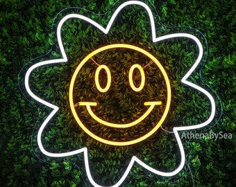 Happy Face Flower Neon Sign,Flower Smile Face Neon Light,Daisy Nursey Game Room Playroom Decor Classroom Decor,Back To School, Gift For Kids